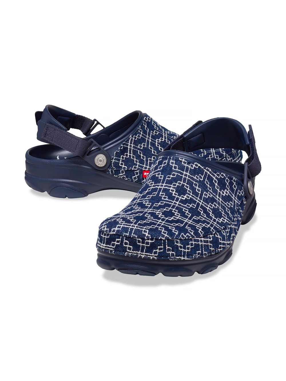 CROCS Navy Blue Printed Fabric Clogs with Backstrap